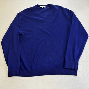 Turnbury V-Neck Sweater Mens XL Blue Golf Extra Fine Merino Wool Knit Sporty